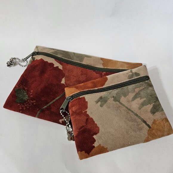 Nordic House Designs Fabric Floral Cosmetic/Travel Pouches Red Orange 2-Pc Set - Picture 2 of 16